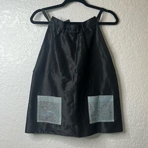 PASKAL Black Cinch Ruffle Neck Python Print Pocket Top S